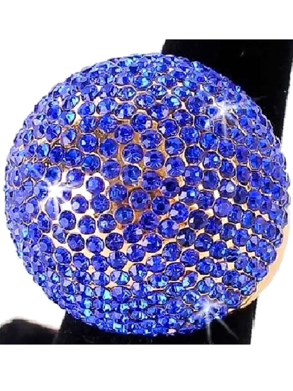 Sapphire BLUE Crystal cz rhinestone Micro Pave Set Cocktail statement ball Ring
